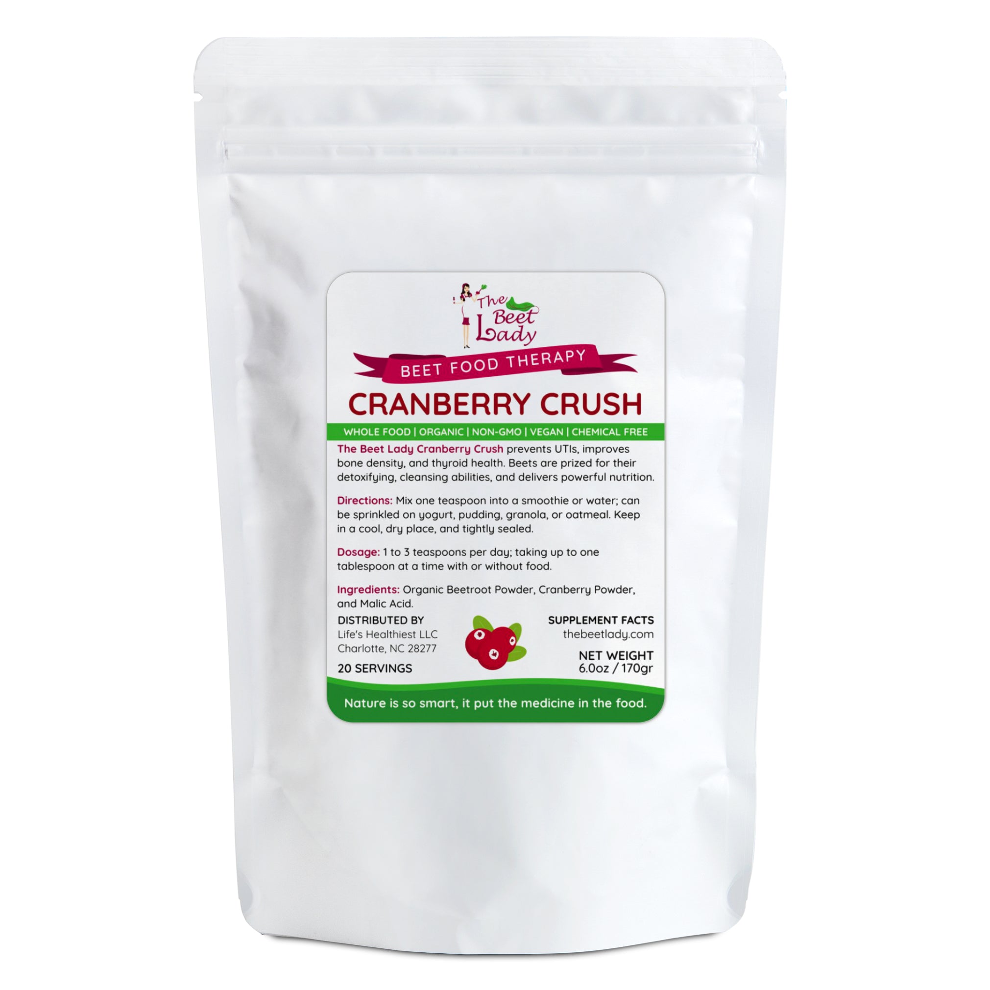 The Beet Lady CRANBERRY CRUSH Beet Food Nutritional Therapy powder blend for Thyroid and UTI's 6 oz